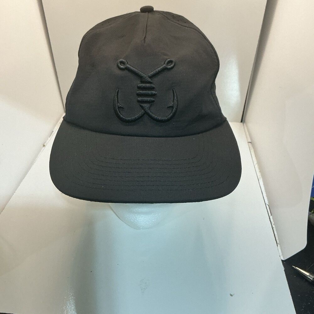 AVID Gear Fishing Hat Mens Black Adjustable Cap Fish Hook Logo Outdoor